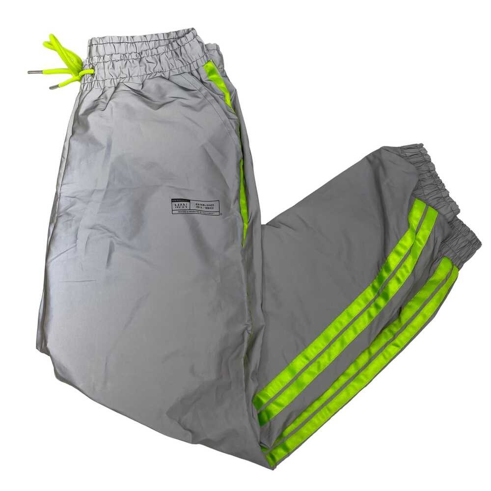 Boohoo Silver Reflective High-Rise Jogger Pants | Men’s Size L